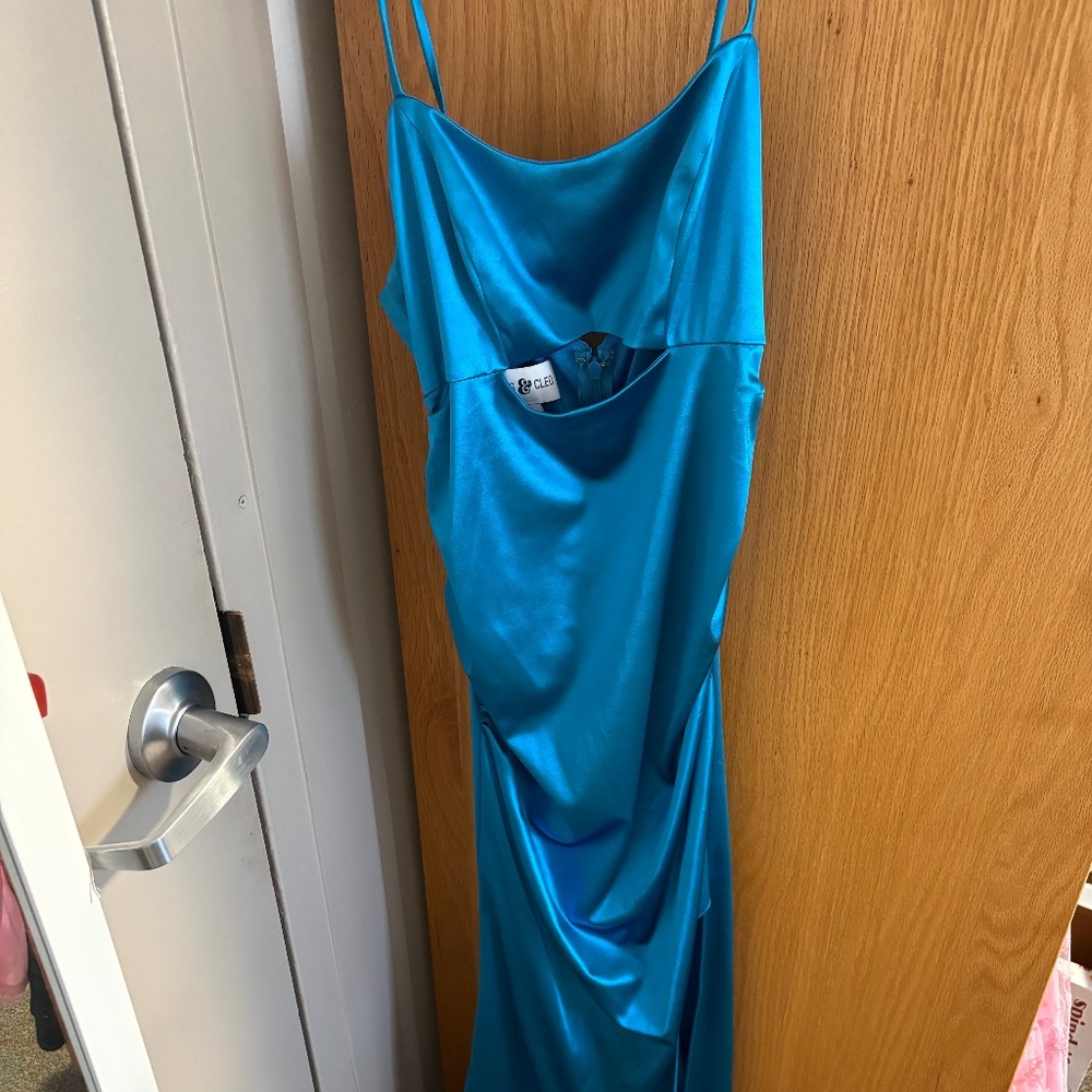 Jules and Cleo satin maxi dress blue NWT